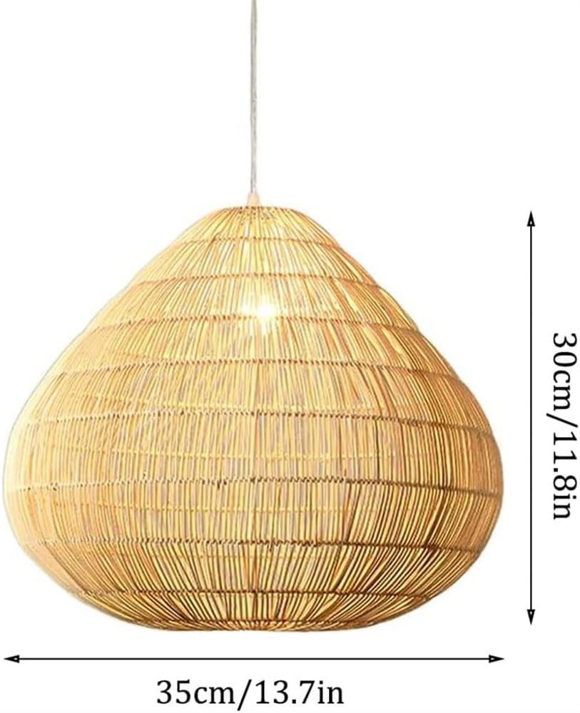 Natural Bamboo Rattan Woven Hanging Lamp Shade - Creative E27 Pendant Light with Single Head Chandelier for Bedroom, Dining Room & Living Room - Boho Home Decor for Cozy Ambiance and Stylish Lighting