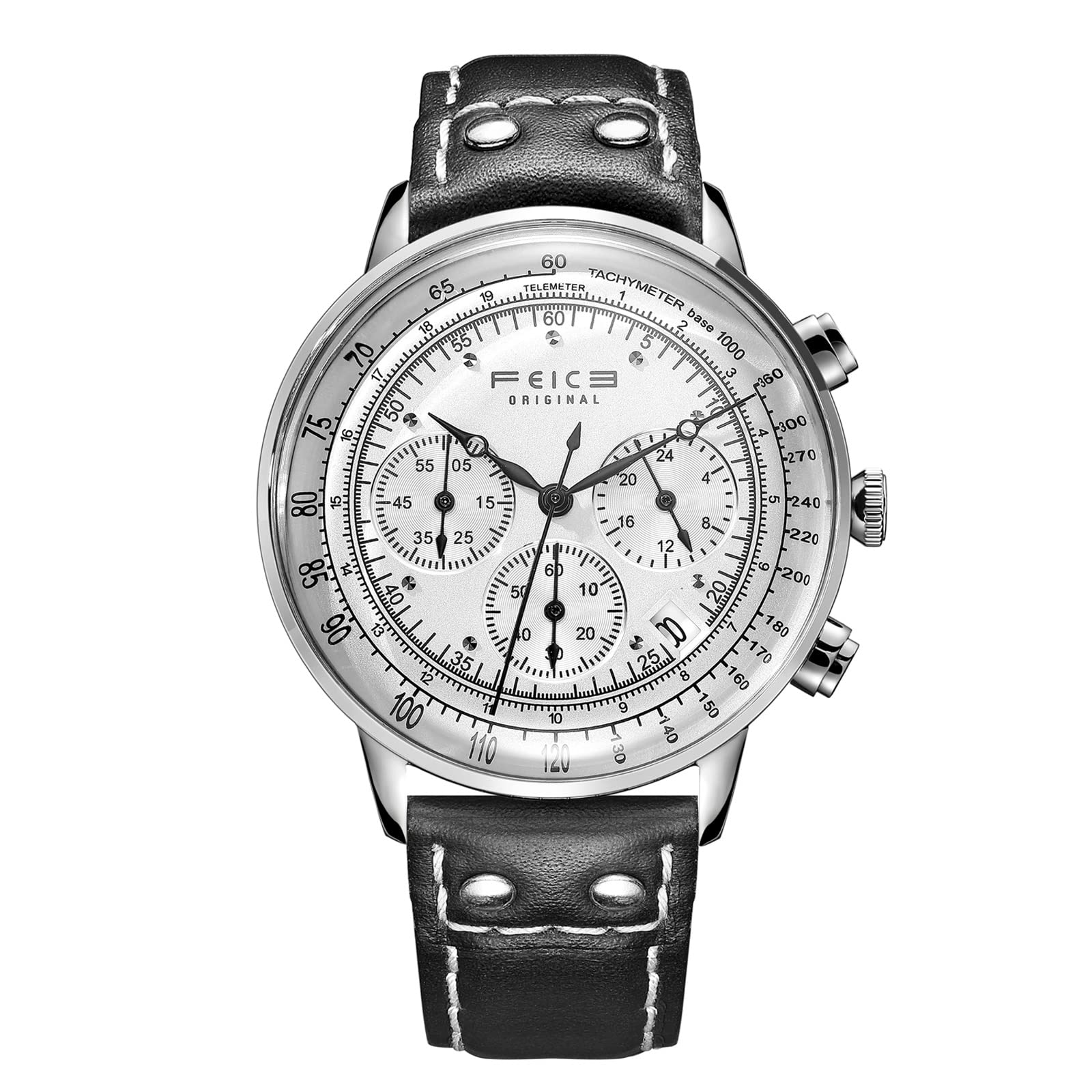 FEICE Men's Chronograph Watch - Japanese Quartz Movement, Leather Strap, Stopwatch Function - Stylish Casual Wristwatch for Business & Everyday Wear