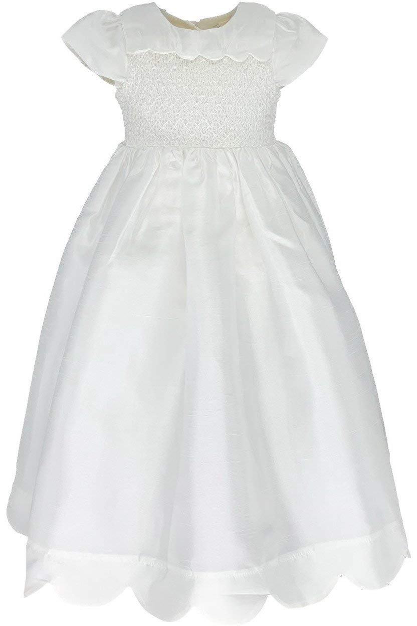 Elegant Baby Girl Scallop Christening Gown with Matching Bonnet - Perfect for Baptism, First Communion & Special Occasions