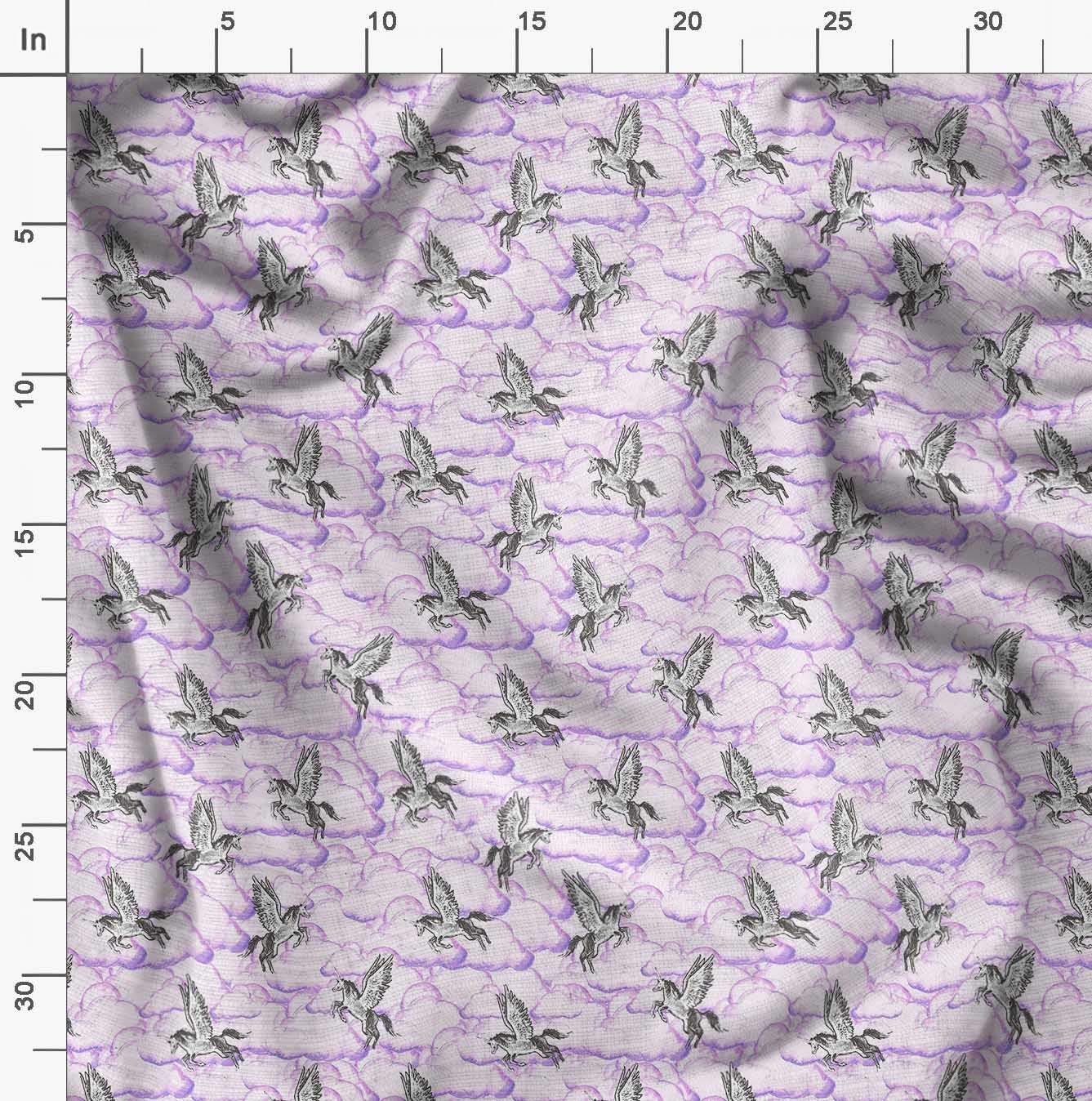 Soimoi Moss Georgette Brown Fabric by The Yard - 42 Inch Wide Printed Fabric with Cloud & Unicorn Animal Design for DIY Apparel, Home Decor, Dresses, Curtains and Craft Projects - Dreamy & Playful Fabric for Sewing Enthusiasts