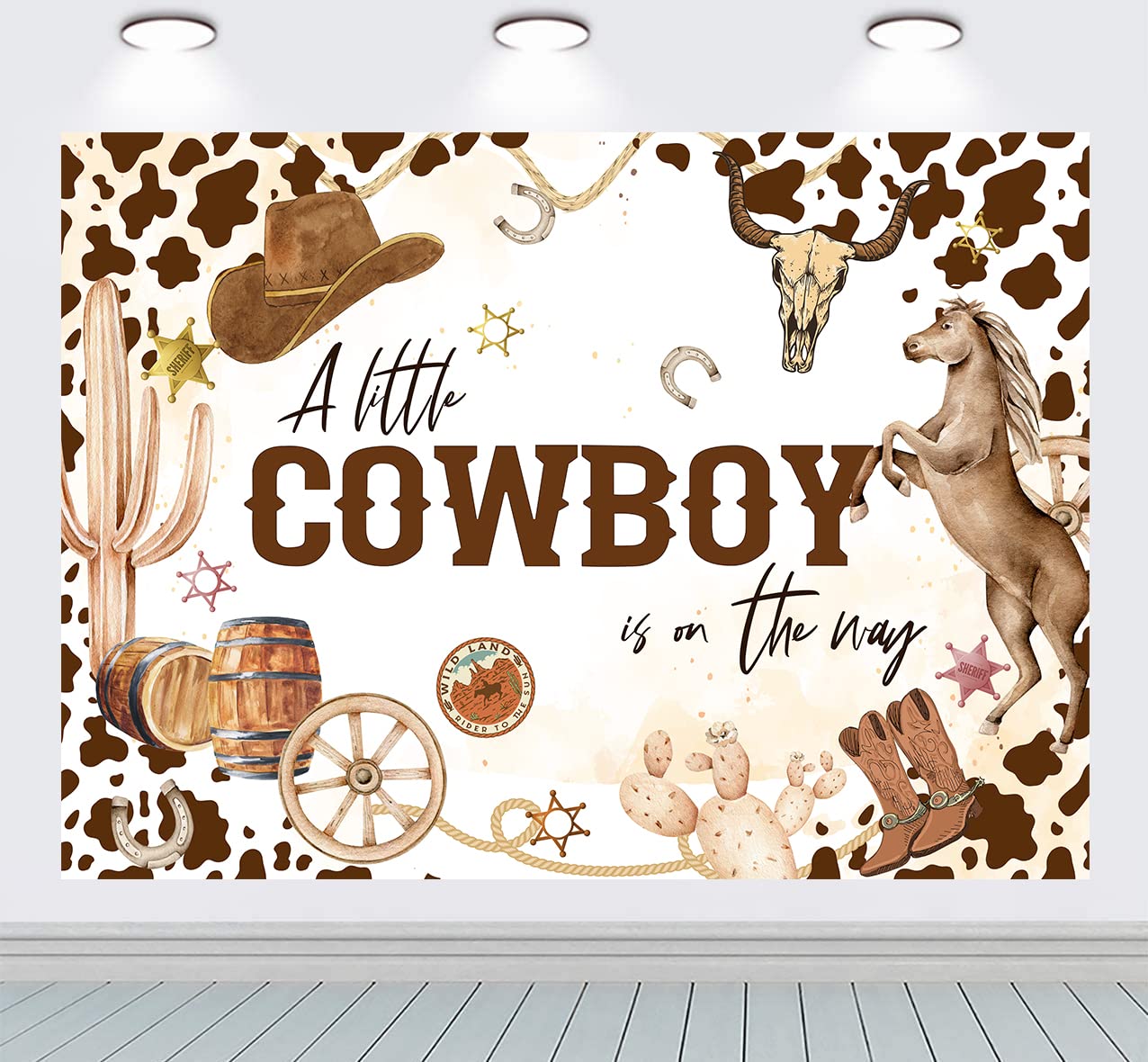 Western Cowboy Baby Shower Backdrop - 7x5ft Photography Background for Cowboy Themed Parties, Cake Table Decor & Western Nursery Decorations (A Little Cowboy is On The Way) - Perfect for Baby Showers, Gender Reveals & First Birthday Photo Booths