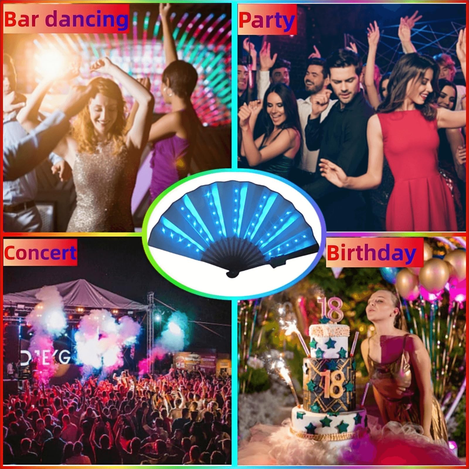 2023 New LED Folding Hand Fan with 365 Color Changing Modes & Remote Control - Cool Multifunctional Rave Party Fan, Large Light Up Hand Fan for Outdoor Events, Concerts, Festivals & Gifts (White)