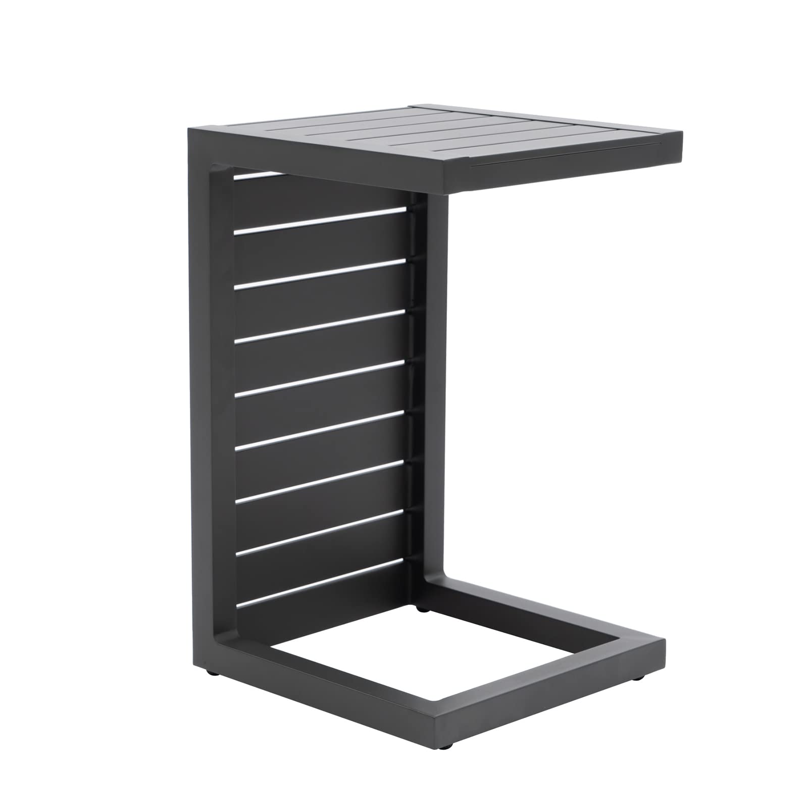 **Outdoor Aluminum C-Shaped End Table - Weather-Resistant Patio Side Table for Sofa Set, Grey Frame - Perfect for Garden, Balcony & Poolside Relaxation**