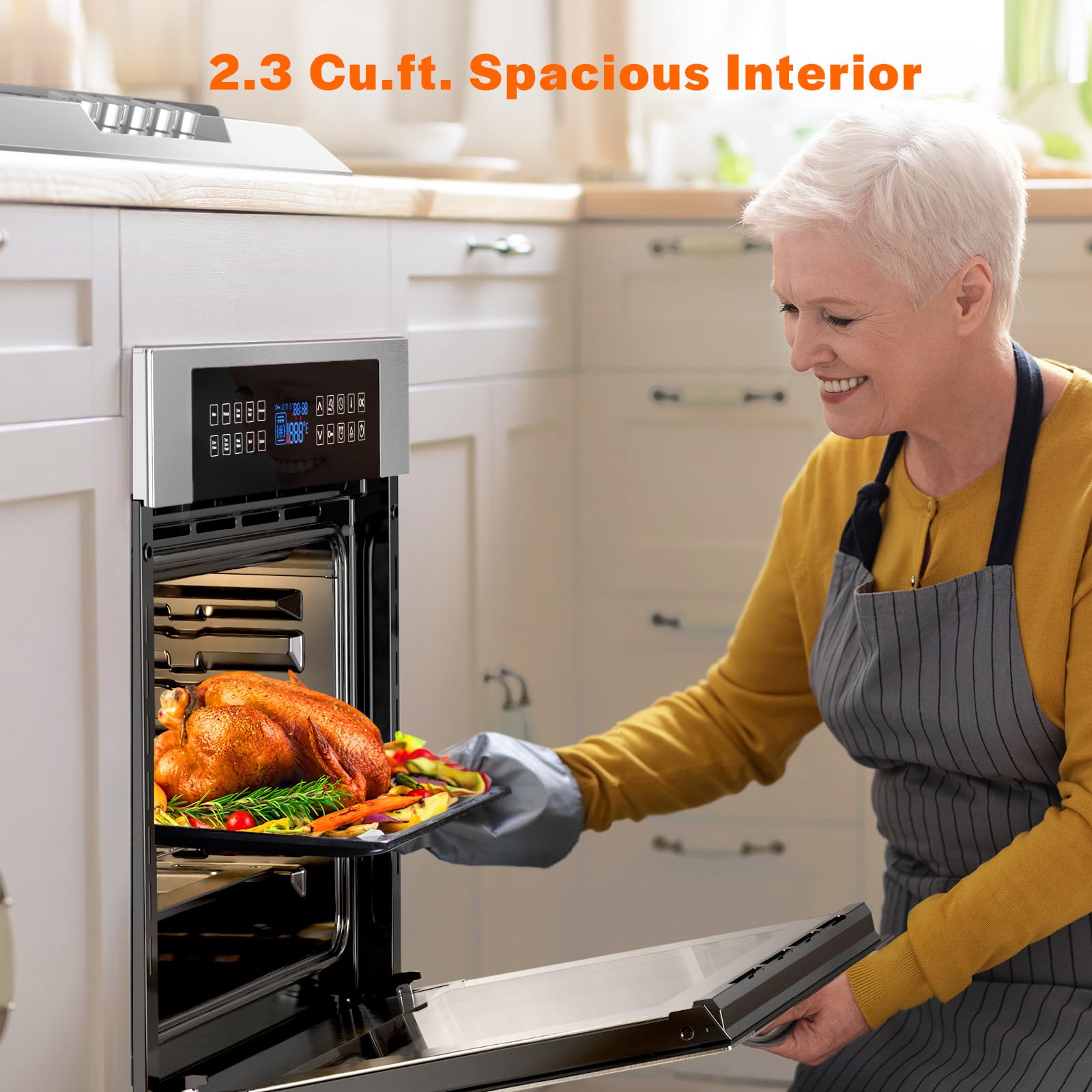Empava 24 Inch Built-in Electric Single Wall Oven - 10 Cooking Modes with 360° Rotisserie & Touch Control - Stainless Steel Smart Oven SC02 for Baking, Roasting, and Family Cooking