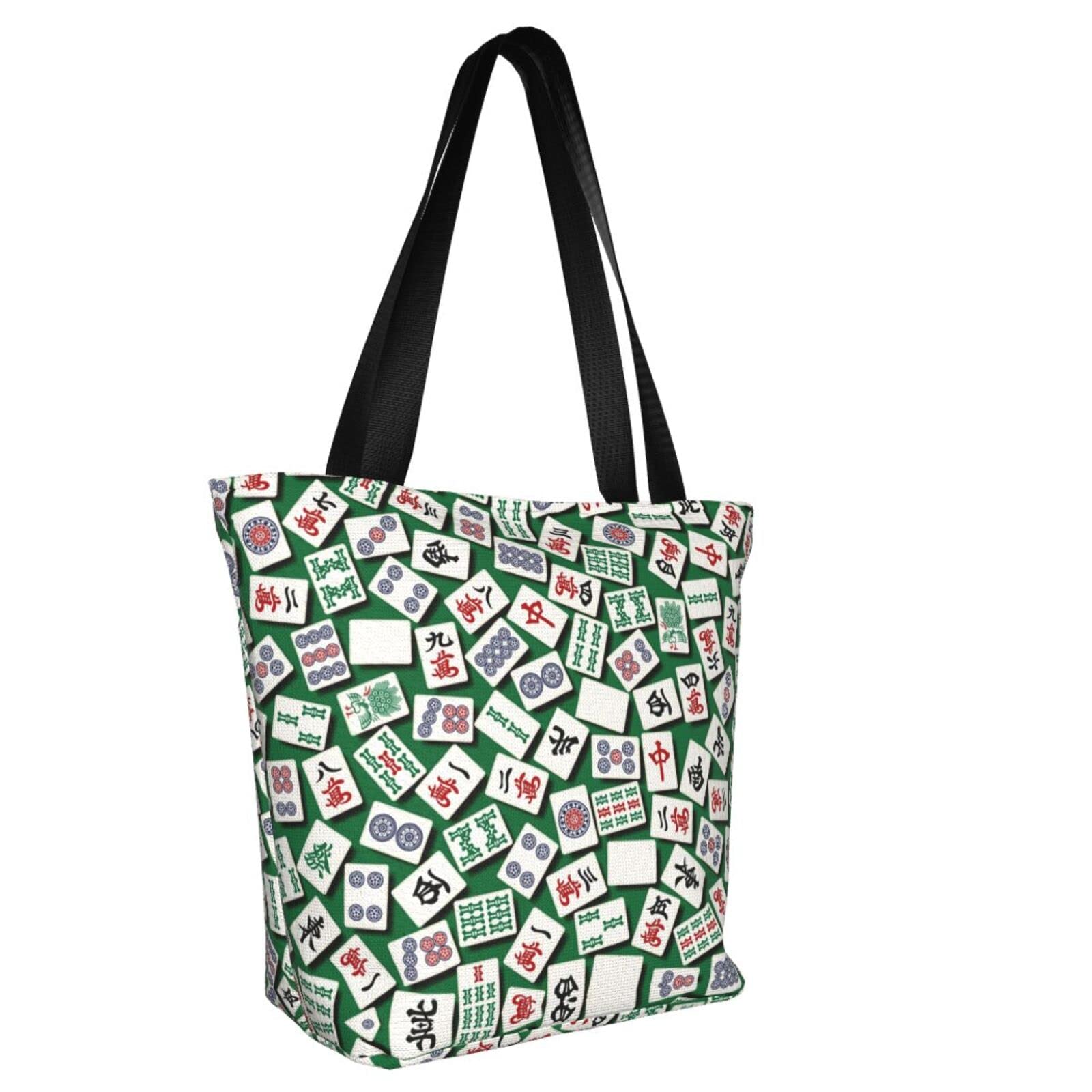 Stylish Mah Jongg Pattern Reusable Tote Bag - Eco-Friendly Shopping Bag for Groceries, Beach, Travel & Daily Use | Lightweight Foldable Market Tote for Women & Men