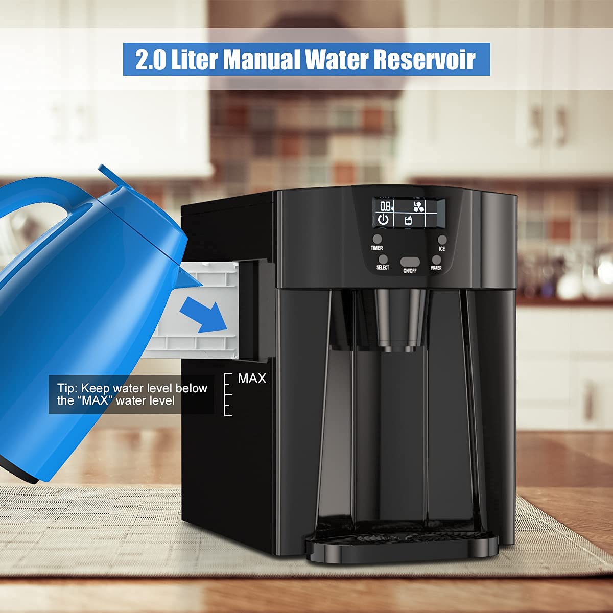 MAT Expert 2-in-1 Countertop Ice Maker with Water Dispenser - 9 Ice Cubes in 6-12 Minutes, 36lbs/24H Capacity, 2L Water Tank, LED Display - Perfect for Home, Office, Bar, RV, Camping & Outdoor Use (Black)
