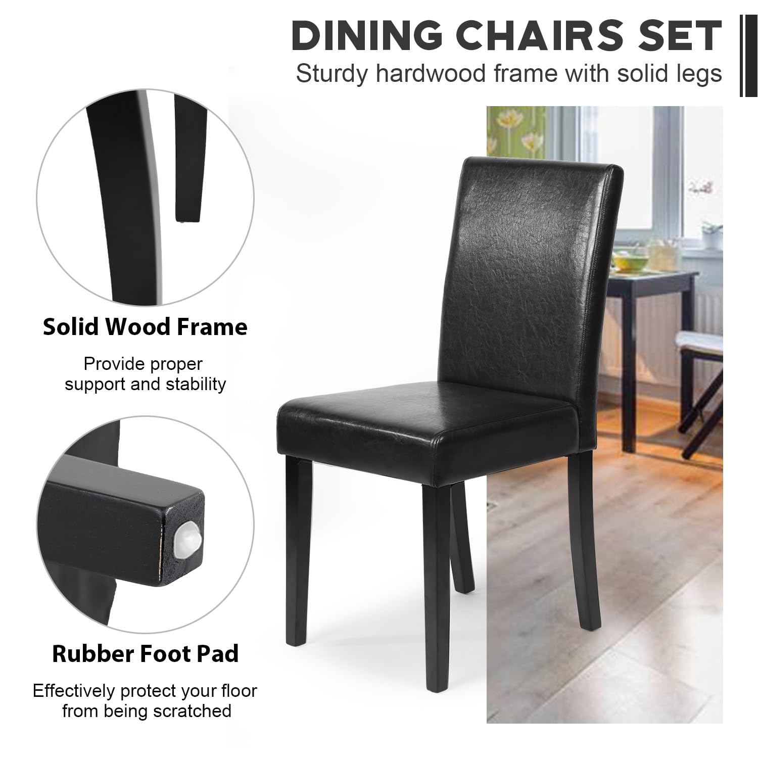 FDW Dining Chairs Set of 4 - PU Leather Side Chairs with Waterproof Surface & Sturdy Wood Legs - Modern Kitchen, Restaurant & Living Room Seating - Perfect for Home Dining, Cafe Decor & Office Break Rooms