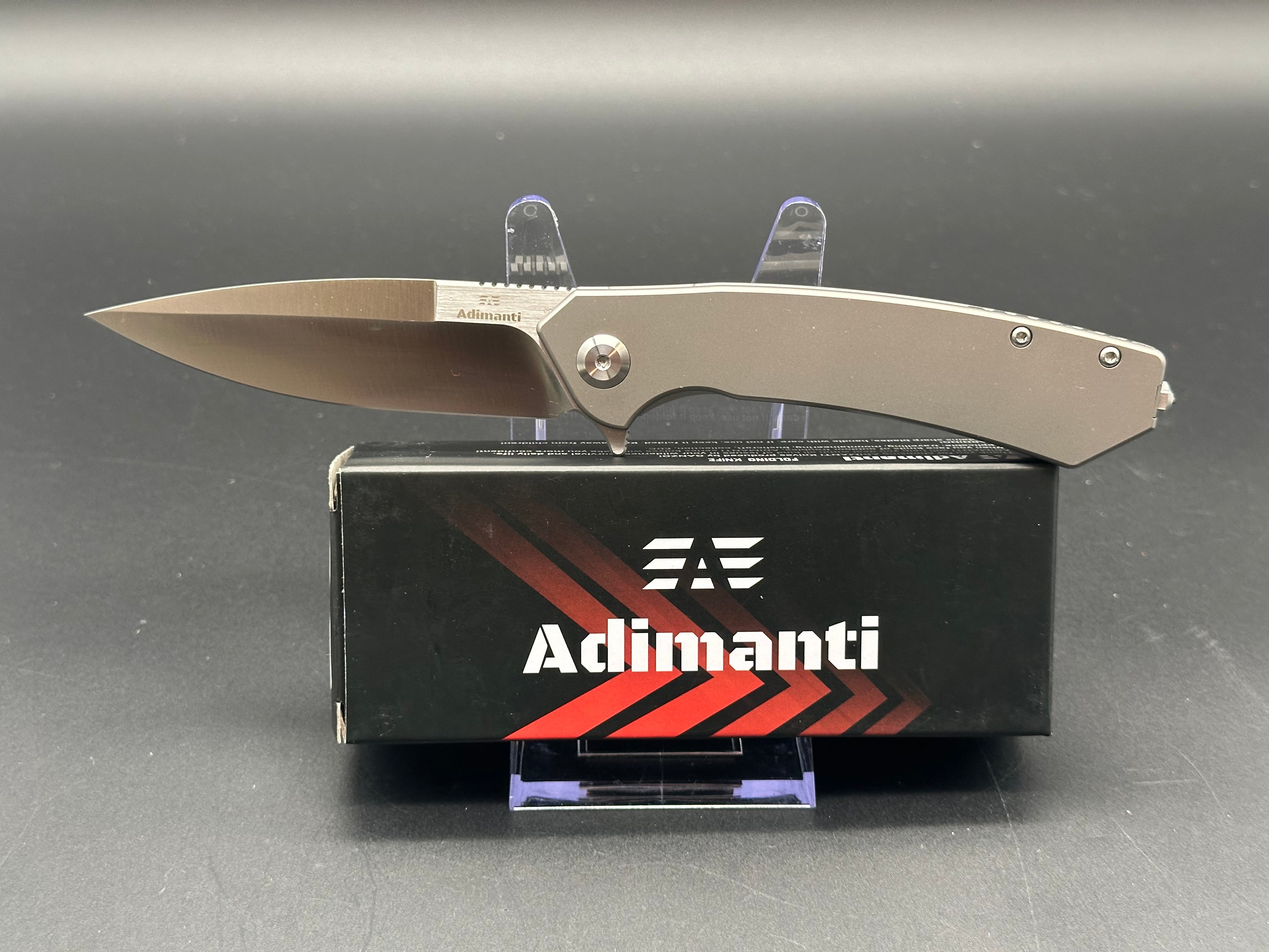 GANZO ADIMANTI SKIMEN TI Folding Knife - Gray Titanium Handle, S35VN Steel, Drop Point Plain Edge - EDC, Outdoor, Camping, Hunting Gear