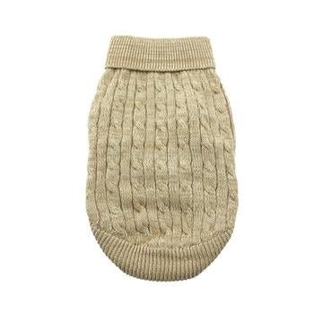 Soft Combed Cotton Cable Knit Dog Sweater - Warm Oatmeal Color for Small to Medium Dogs - Perfect for Winter Walks & Cozy Indoor Wear