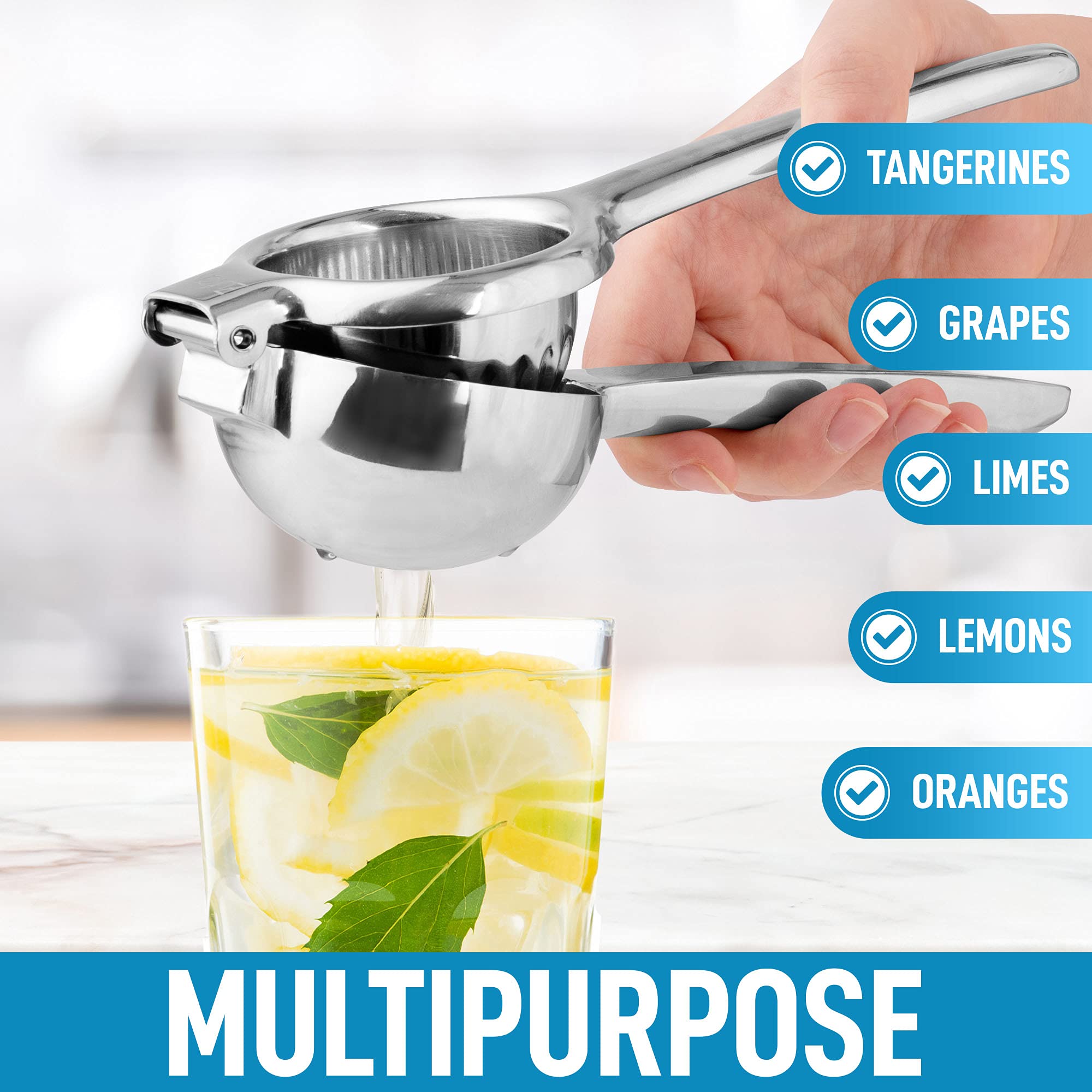 Premium Cast Iron Orange Juice Squeezer - Heavy Duty Stainless Steel Citrus Juicer for Lemons, Limes & Grapefruits | Professional Grade Solid Metal Squeezer Bowl for Fresh Juice at Home, Bars & Restaurants