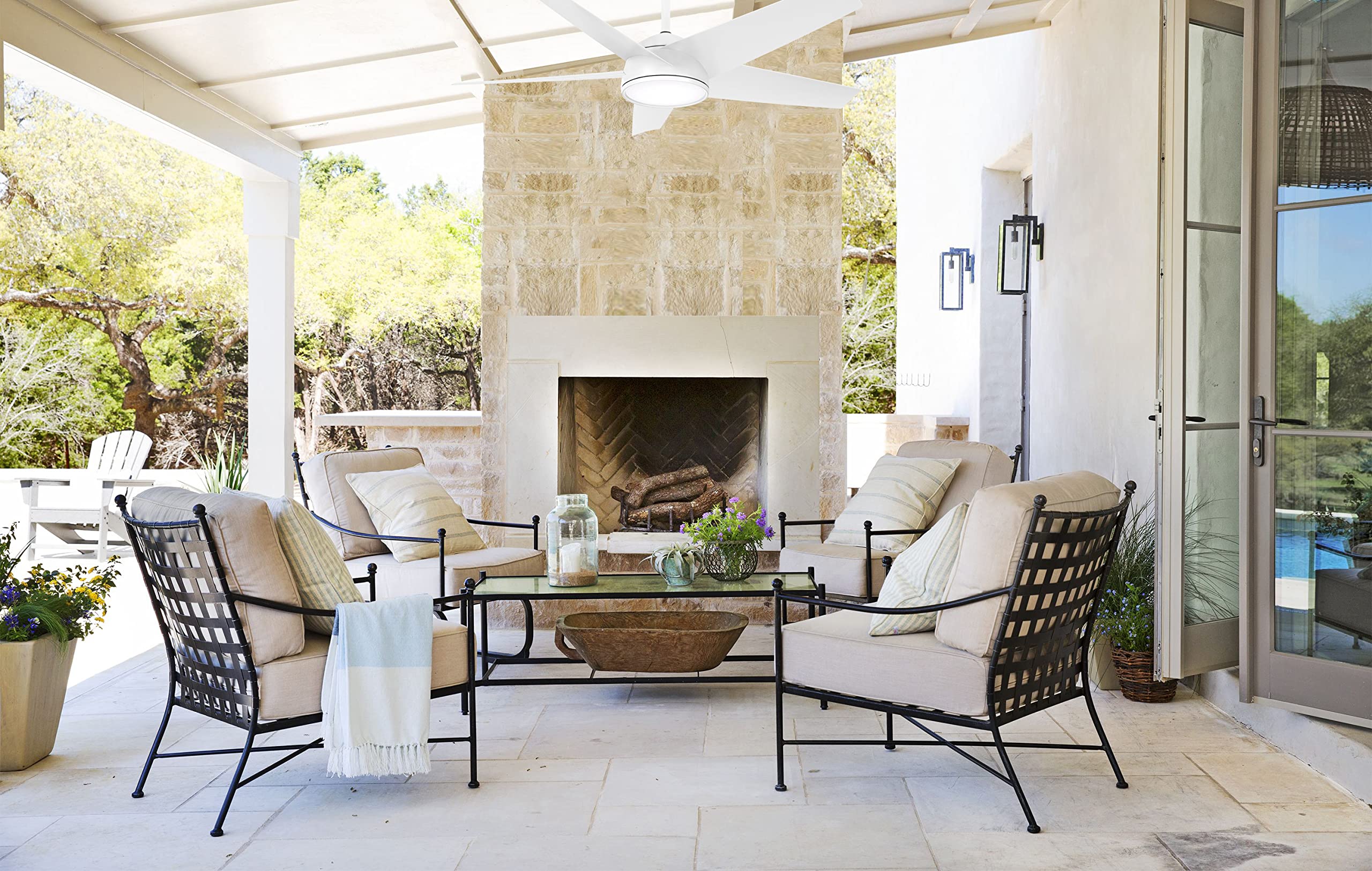 Minka Aire F781L-WHF 58 Inch Chubby Outdoor Ceiling Fan with LED Light and Remote Control, White - Perfect for Patio, Deck, and Covered Porch Cooling