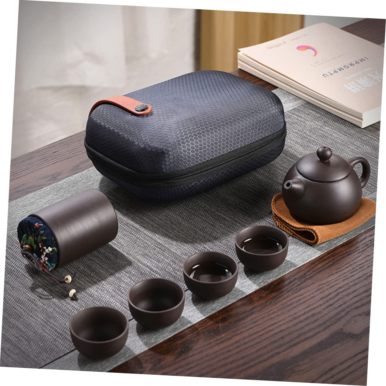 UPKOCH Portable Travel Tea Set - 1 Purple Clay Zisha Teapot with Ceramic Coffee Cups, Chinese Tea Kettle for Outdoor Camping & Office Use | Ceramic Teaware Gift Set for Tea Lovers