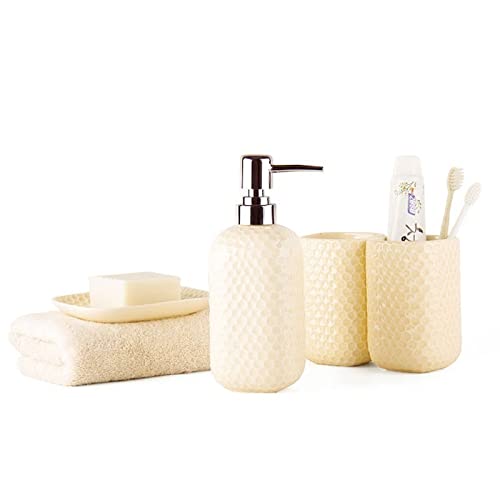 Ceramic Soap Dispenser Set - 4-Piece Shampoo & Mouthwash Dispenser with Soap Dish for Kitchen & Bathroom | Elegant Household Essentials for Hand Wash & Hygiene