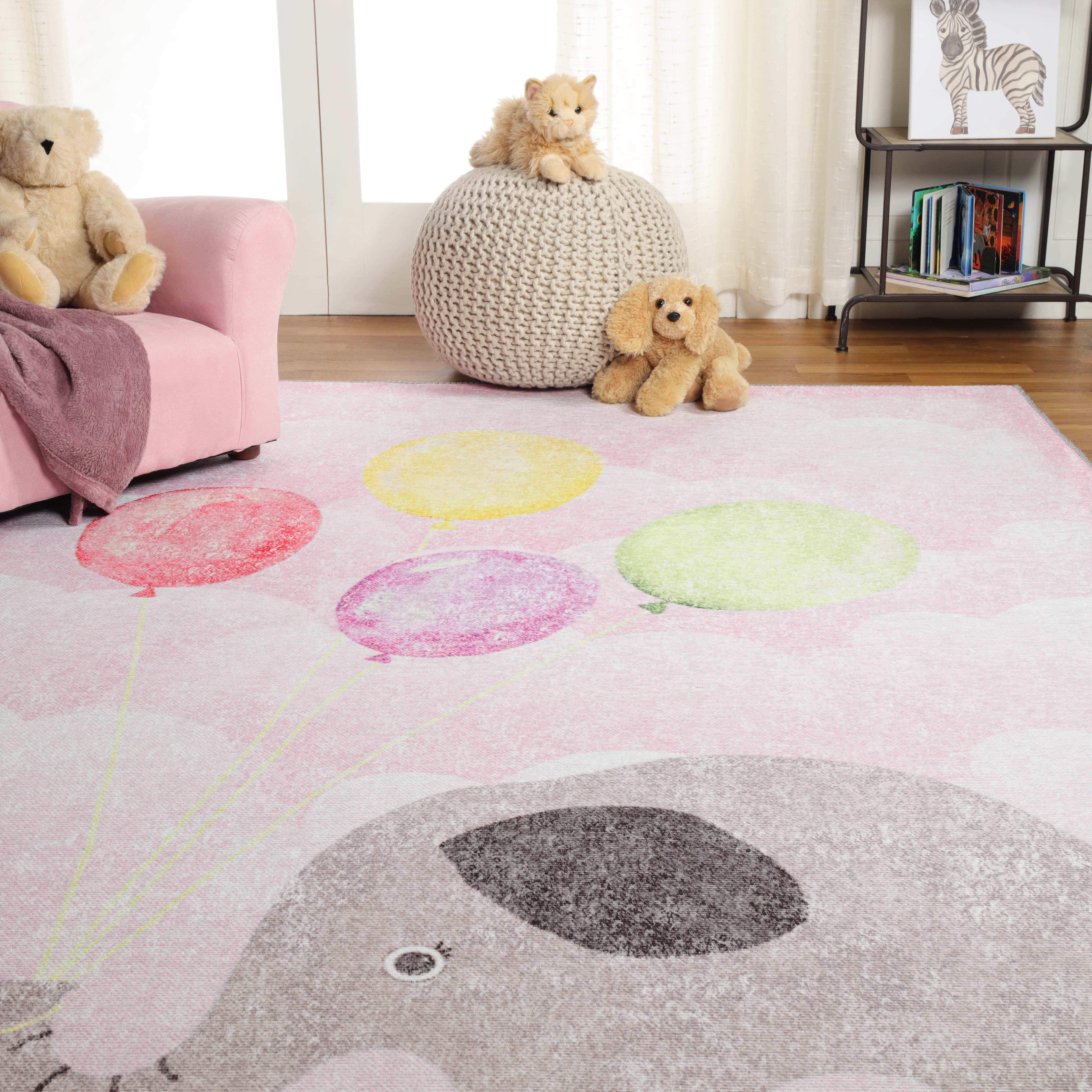 Vibrant Elephant Non-Slip Kids Playroom Rug - Soft & Safe Floor Mat for Nursery, Bedroom, and Play Areas