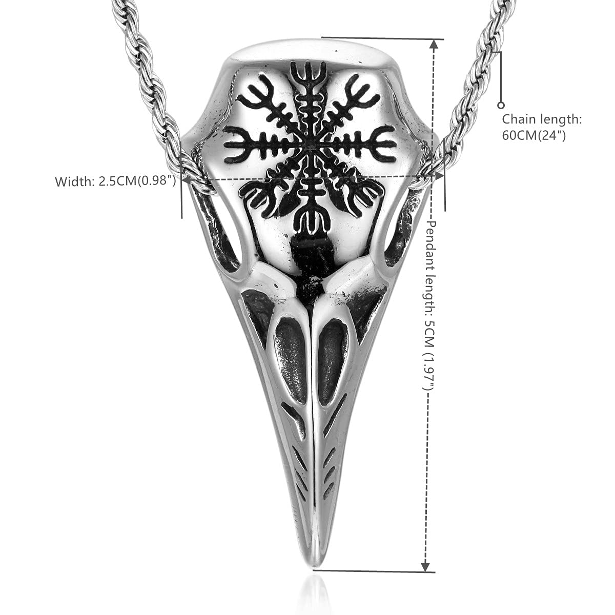 Men's Viking Pendant Necklace - Norse Raven Skull & Aegishjalmur Helm of Awe Stainless Steel Necklace for Men | Viking Jewelry, Gothic Fashion Accessory, Perfect for LARP, Cosplay and Medieval Reenactment