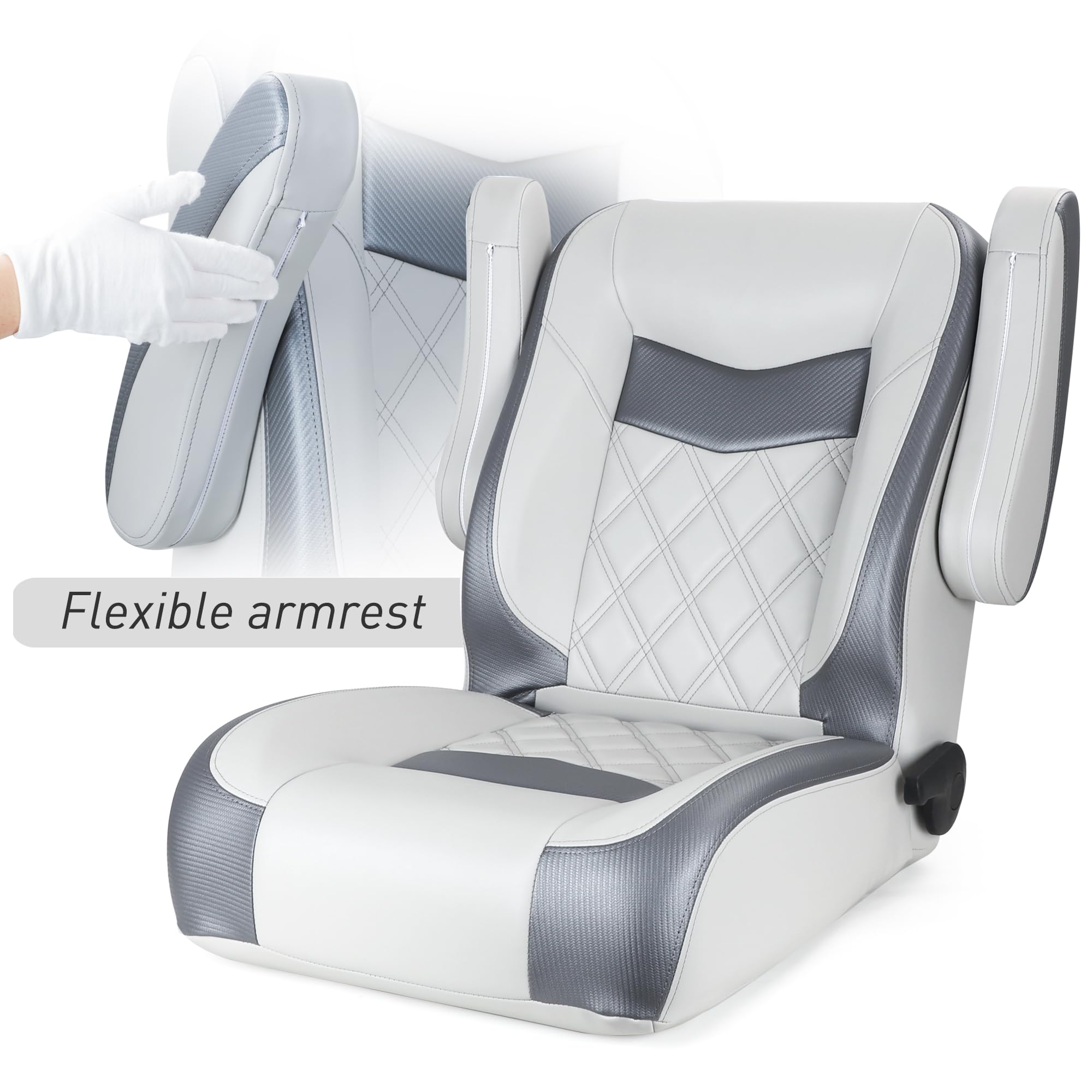 Premium Reclining Pontoon Boat Captain's Chair - Low/High Back Adjustable Bucket Seat with Armrests for Comfortable Boating & Fishing | Perfect for Pontoon Boats, Deck Chairs & Marine Use