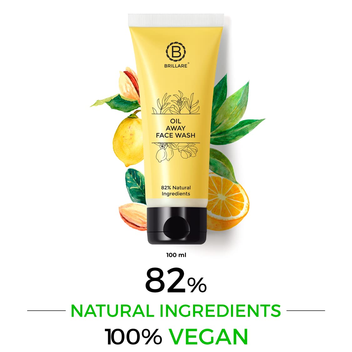 Brillare Professional Oil Away Natural Face Wash with Tea Tree & Turmeric (100ml) - Deep Cleansing for Oily & Acne-Prone Skin - Perfect for Daily Skincare Routine