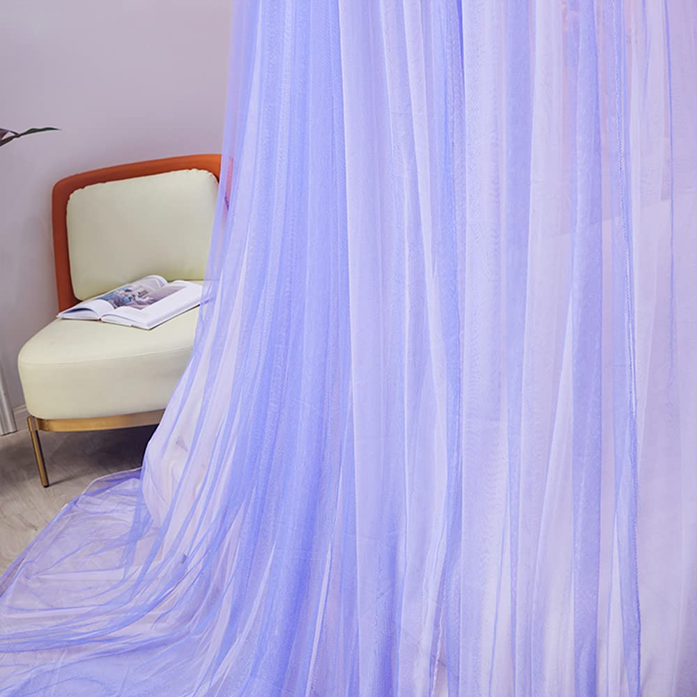 Mengersi Double Layer Sheer Mesh Bed Canopy for Girls - Round Lace Princess Mosquito Net Tent for Twin Full Queen King Size Beds (Purple) - Perfect for Kids' Bedroom Decor, Birthday Gifts & Sleep Protection