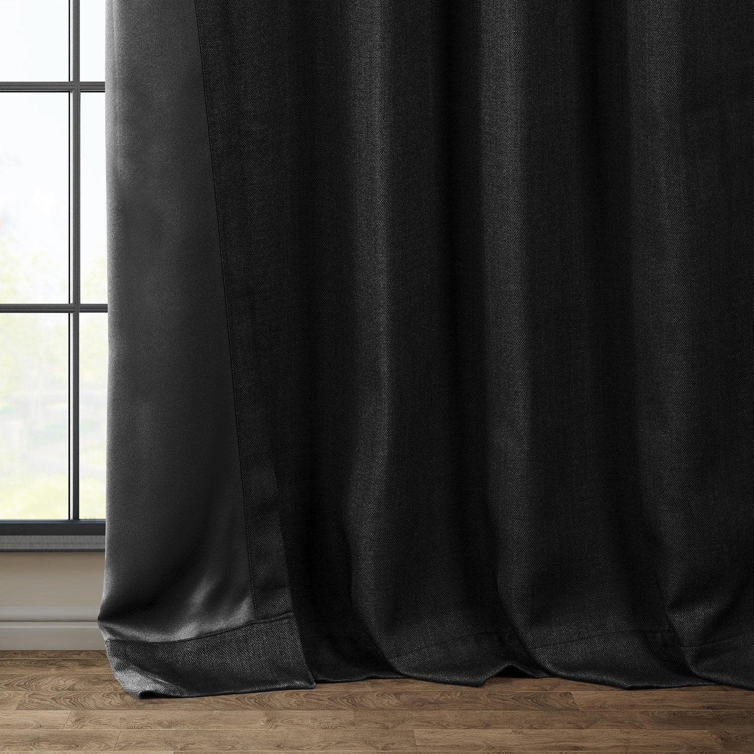 Black Textured Faux Linen Blackout Curtains for Bedroom - Noise Reducing & Thermal Insulated Window Drapes for Living Room, Nursery & Home Theater