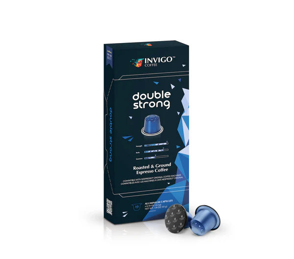 Invigo Coffee Double Strong Espresso Pods - 10 Count | Bold & Intense Flavor for Home & Office Brewing | Compatible with Nespresso Machines