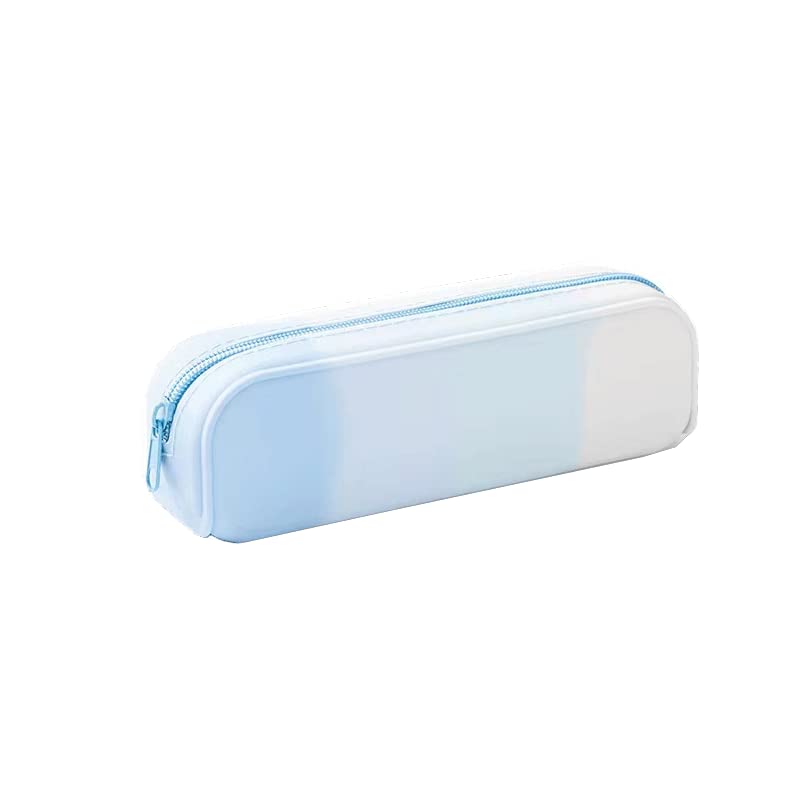 Waterproof Silicone Pencil Case with Zipper - Gradient Blue Pouch Bag for School, Office & Travel | Multi-Functional Organizer for Pencils, Makeup & Stationery | Durable & Portable for Students & Adults