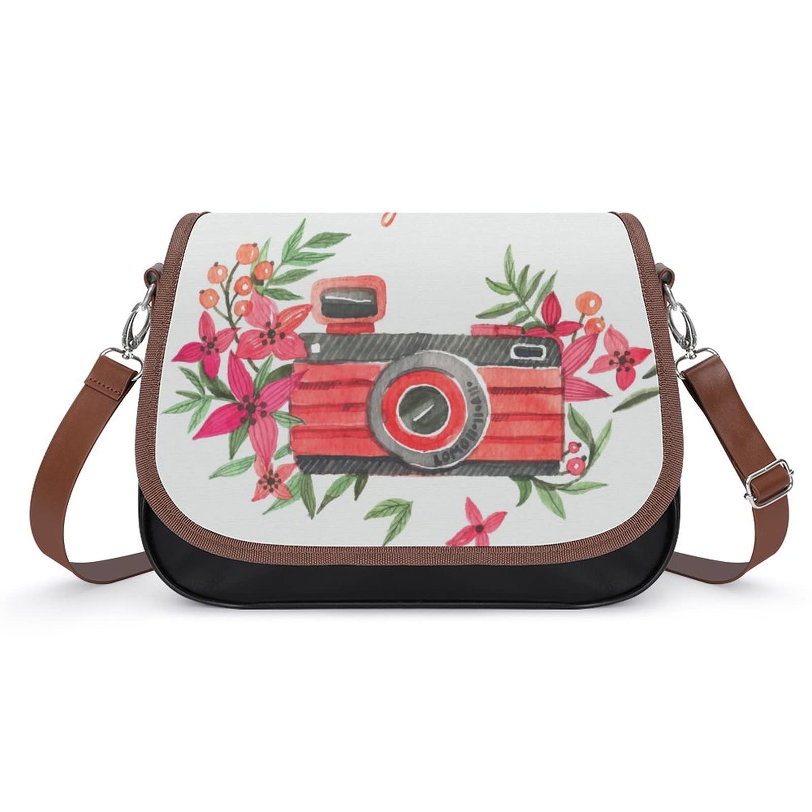 Stylish Vintage Leather Crossbody Bag for Women - Floral Printed Casual Shoulder Messenger Satchel Purse | Perfect for Everyday Use, Travel, and Camera Accessories