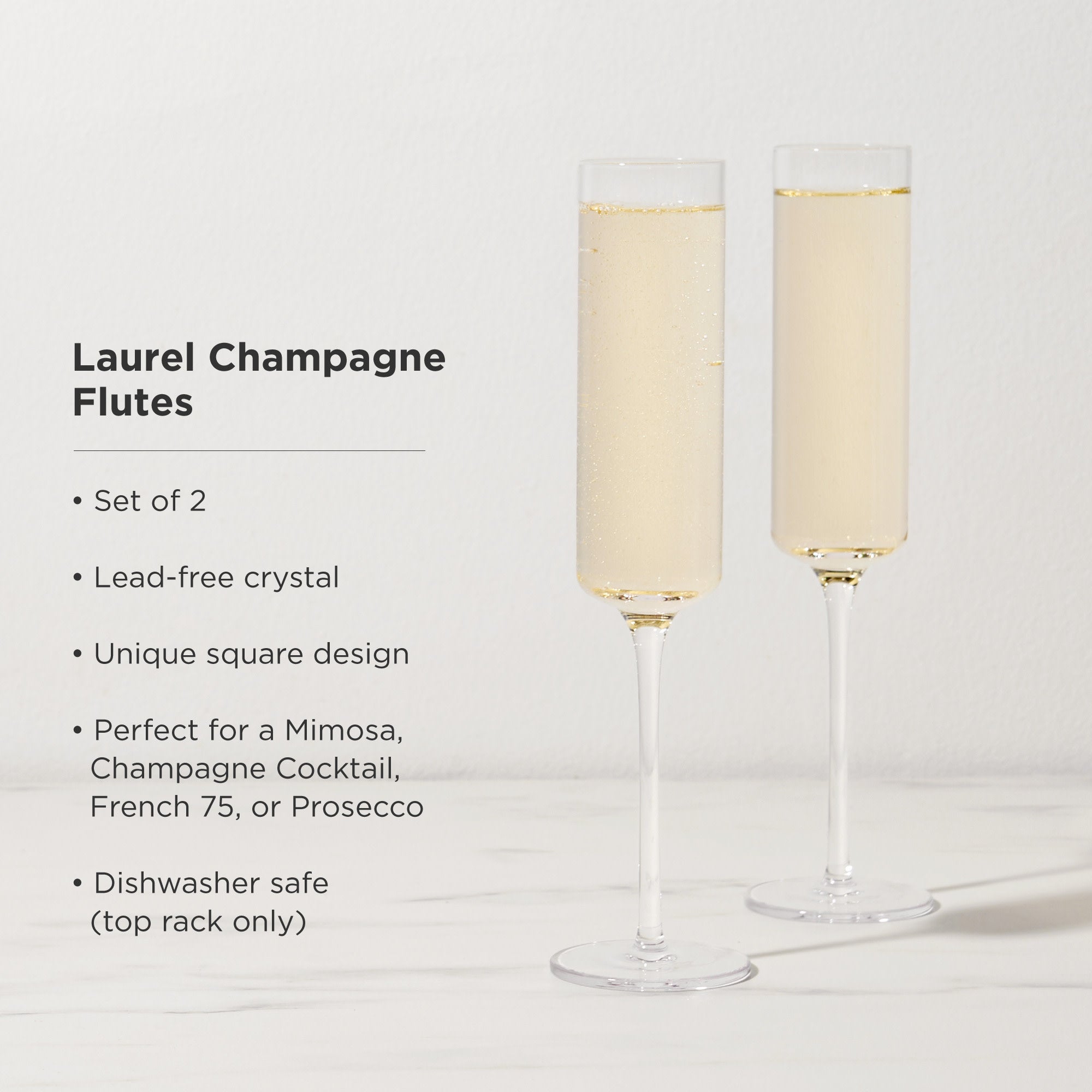 Laurel Crystal Champagne Flutes Set of 2 - Elegant Stemware for Weddings, Anniversaries & Special Occasions - Perfect for Toasting & Celebrations