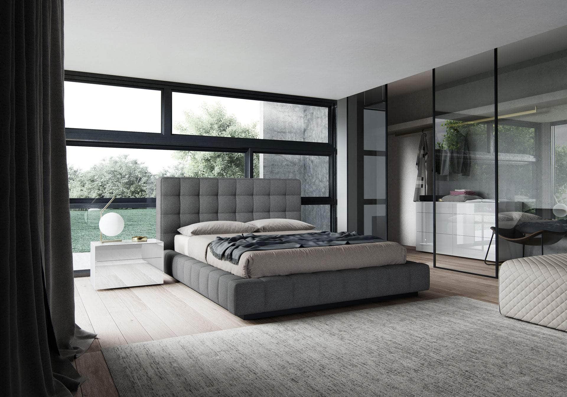 Thompson Square Tufted Fabric Platform Bed - Queen & King Size, Gray & Navy Blue - Modern Upholstered Bed Frame for Master Bedroom & Guest Room