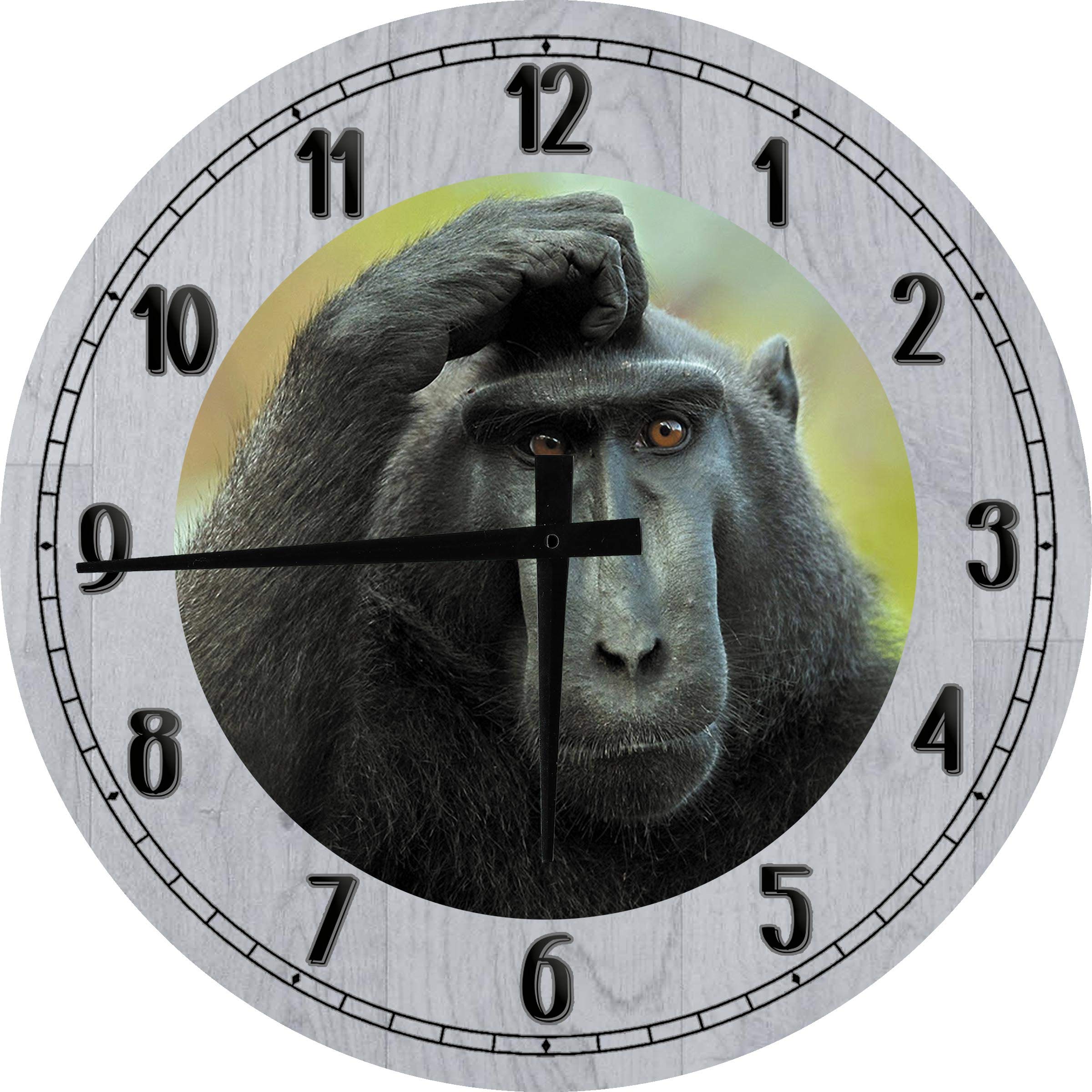 Black Monkey Scratching Head Wall Art - 24 Inch Large Round Wall Clock Decor, Battery Operated, Gray | Unique Home & Office Decoration, Perfect for Living Room, Bedroom or Gift Idea
