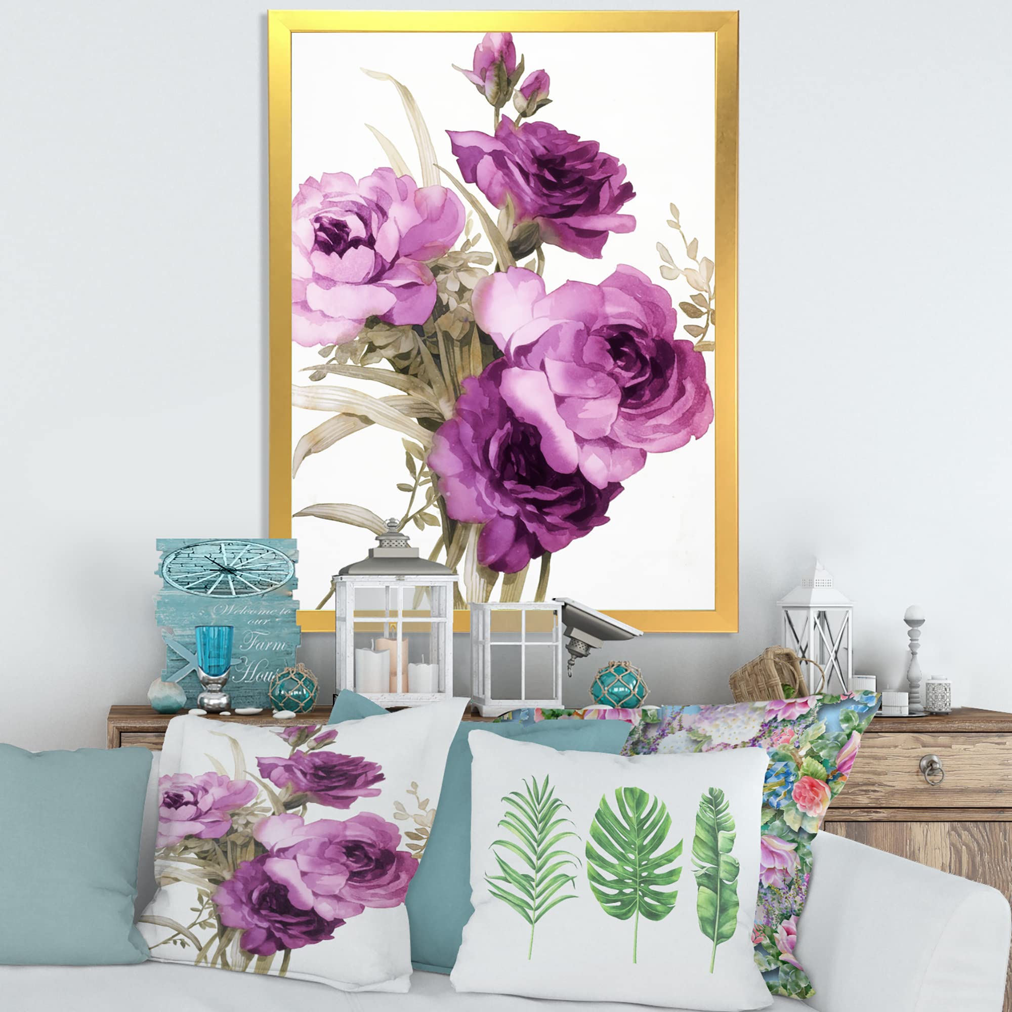 DesignQ Yellow Blooming Tulips Traditional Framed Wall Art - Hand Painted Canvas Painting for Living Room, Bedroom & Office Decor