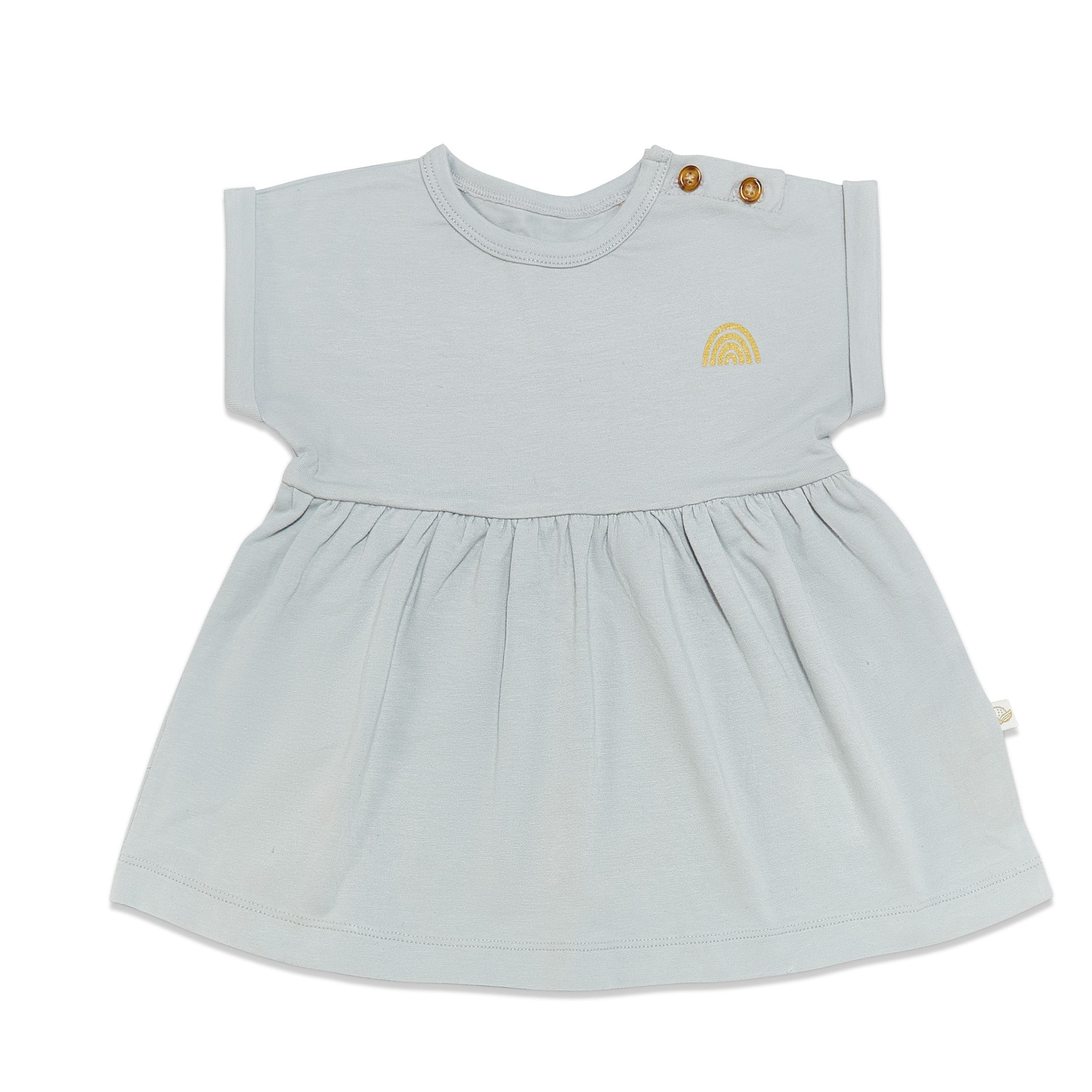 Organic Short Sleeve Twirl Dress for Women - Pearl Blue Flowy Summer Dress - Perfect for Beach, Vacation & Casual Outings