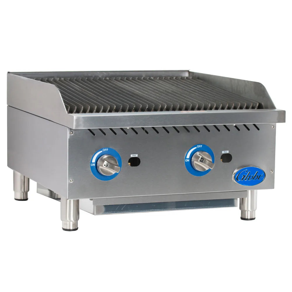 Globe GCB24G RK 24-Inch Countertop Gas Charbroiler - Commercial Restaurant Grill for Burgers, Steaks & Seafood - Perfect for Diners, Food Trucks & Catering