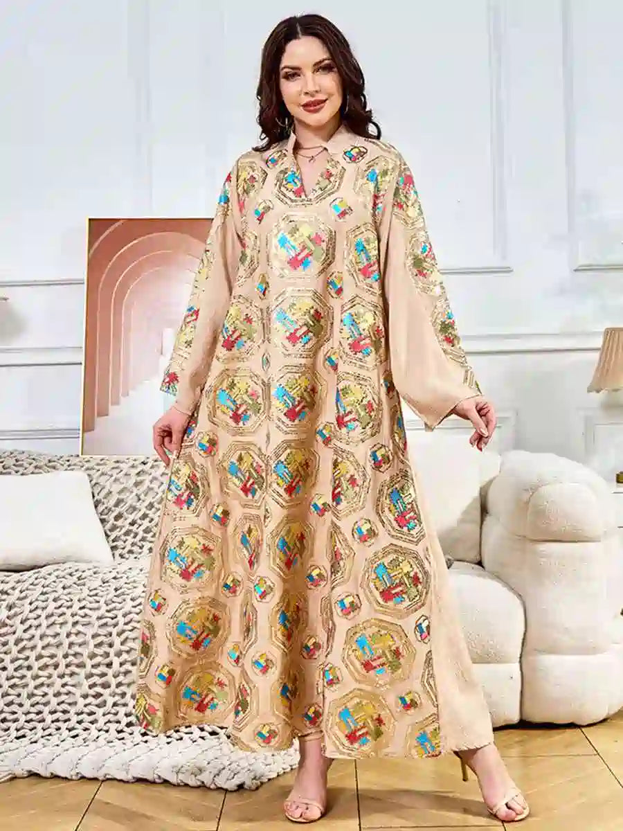 Elegant Sequins Eid Dress - Middle Eastern Arab Caftan Kaftan Dress #25391 for Women's Holiday Celebration & Special Occasions