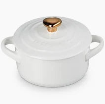 Le Creuset 0.25L Mini Round Cocotte Dutch Oven with Gold Heart Knob - White Ceramic Cookware for Baking, Serving & Kitchen Decor | Perfect for Individual Desserts, Dips & Side Dishes