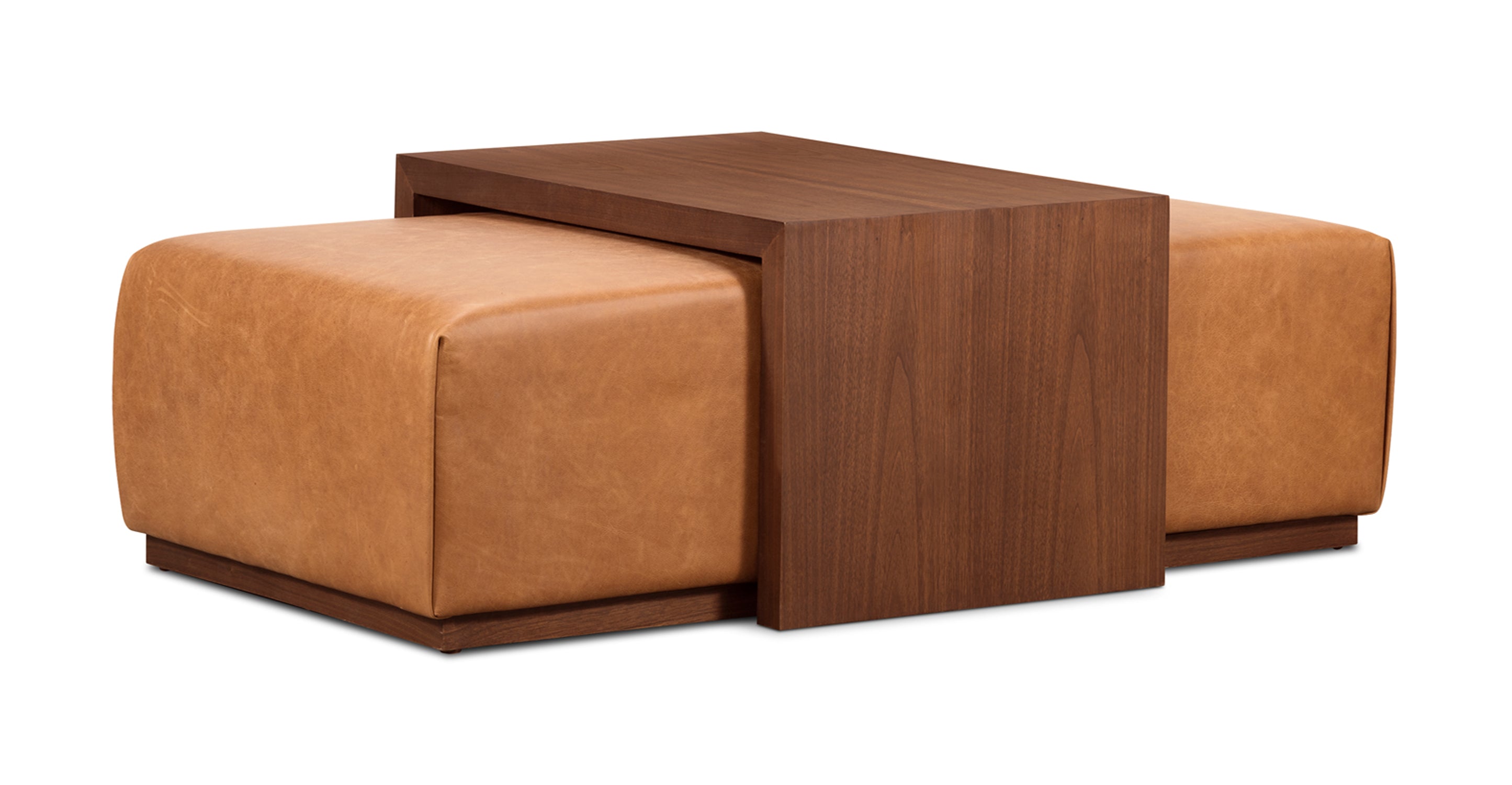 Jarmo Leather Ottoman with Walnut Table - Stylish Footrest & Coffee Table for Living Room, Bedroom, or Office - Premium Leather & Wood Furniture for Home Decor