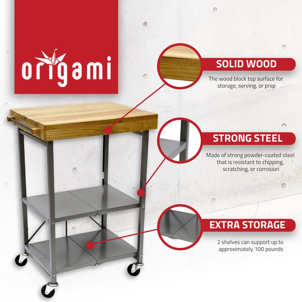 Foldable Kitchen Island Cart with Wheels - Rolling Storage Organizer for Small Spaces, Silver | Perfect for Compact Kitchens, Dining Rooms & Home Office Organization
