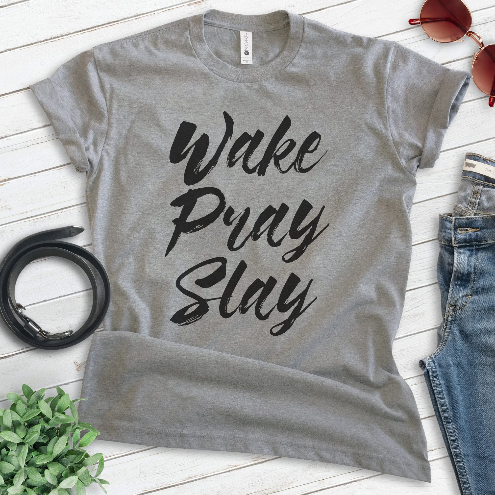 EVERTREE CLOTHING Wake Pray Slay Graphic T-Shirt - Unisex Casual & Workout Tee for Men & Women - Gym, Exercise & Fitness Shirt - Perfect for Workouts, Running & Everyday Wear