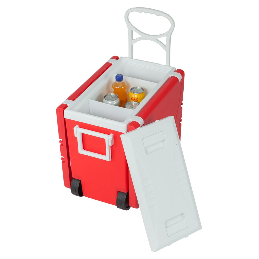 Portable Insulated Rolling Cooler & Picnic Table with 2 Foldable Fishing Chairs - Outdoor Camping, Beach, BBQ & Tailgating Essentials for Cold Drinks & Food Storage