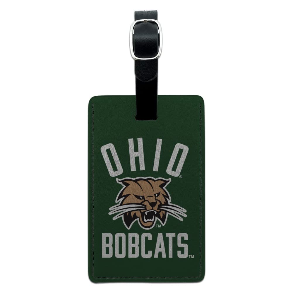 Ohio University Bobcats Logo Leather Luggage Tag - Personalized Rectangle Carry-On ID Tag for Travel, Suitcases & Backpacks - Perfect for Alumni, Students & Fans