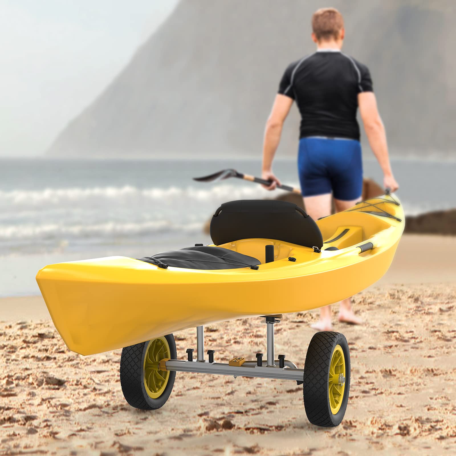 Bonnlo Kayak Cart Dolly - Detachable Canoe Wheels with Solid Tires & Kickstand - Heavy Duty Kayak Trolley for Easy Watercraft Transport - Perfect for Beach, Lake, and River Adventures