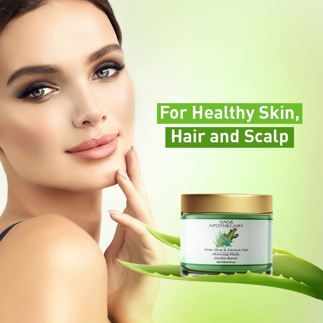 Organic Aloe Vera & Cactus Moisturizing Gel for Face & Body - Hydrating, Soothing & Glowing Skin Care - Perfect for Dry Skin Relief & Daily Hydration - Use for Sunburn, After Shave & Nighttime Skincare Routine
