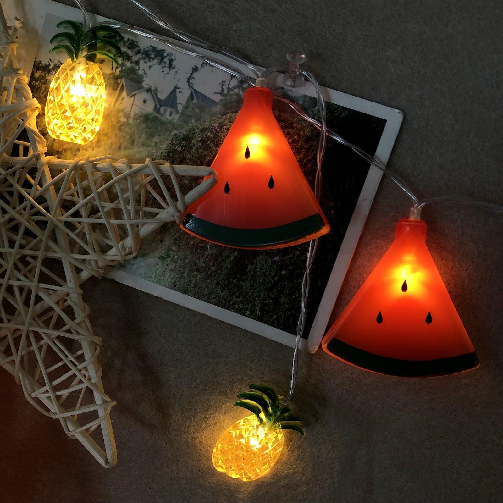 Watermelon Pineapple String Lights - 40 LED Battery Powered Fairy Lights for Wedding, Home, Birthday, Christmas Decor - Indoor & Outdoor Use (19.7ft, Watermelon+Pineapple Design) - Perfect for Patio, Garden, Bedroom, and Party Decorations