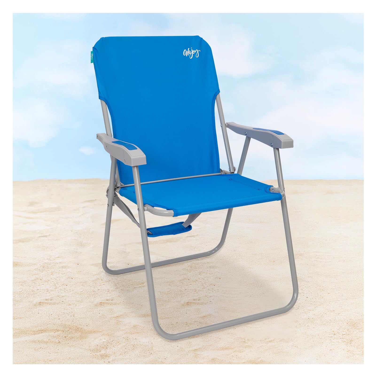 WEJOY Lightweight Folding Beach Chair for Adults - Portable High Back Camping Chair with Shoulder Strap & Hard Armrests - 300lbs Capacity - Perfect for Beach, Poolside, Camping, Picnics, Concerts & Outdoor Relaxation (Blue)