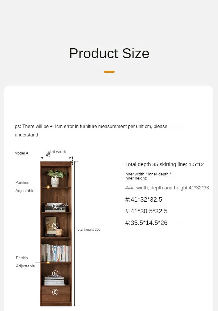 Black Walnut Solid Wood Bookcase - Free Standing Adjustable Bookshelf for Living Room, Office & Study | Modern Home Storage Furniture