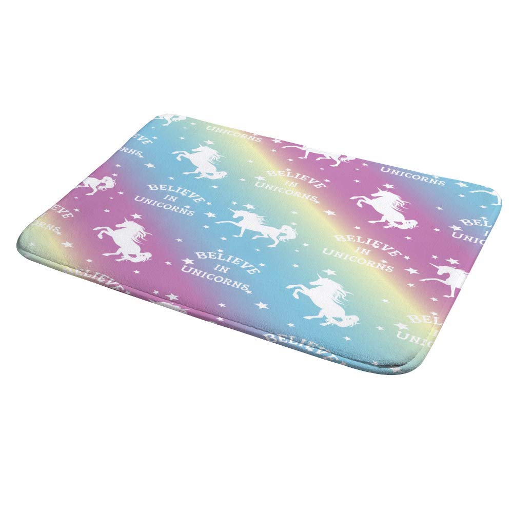 Unicorn Silhouette Holographic Bathroom Rug - Non-Slip Coral Fleece Shower Mat, Super Absorbent & Cozy Tub Mat for Bathroom, Kids Room & Outdoor Use