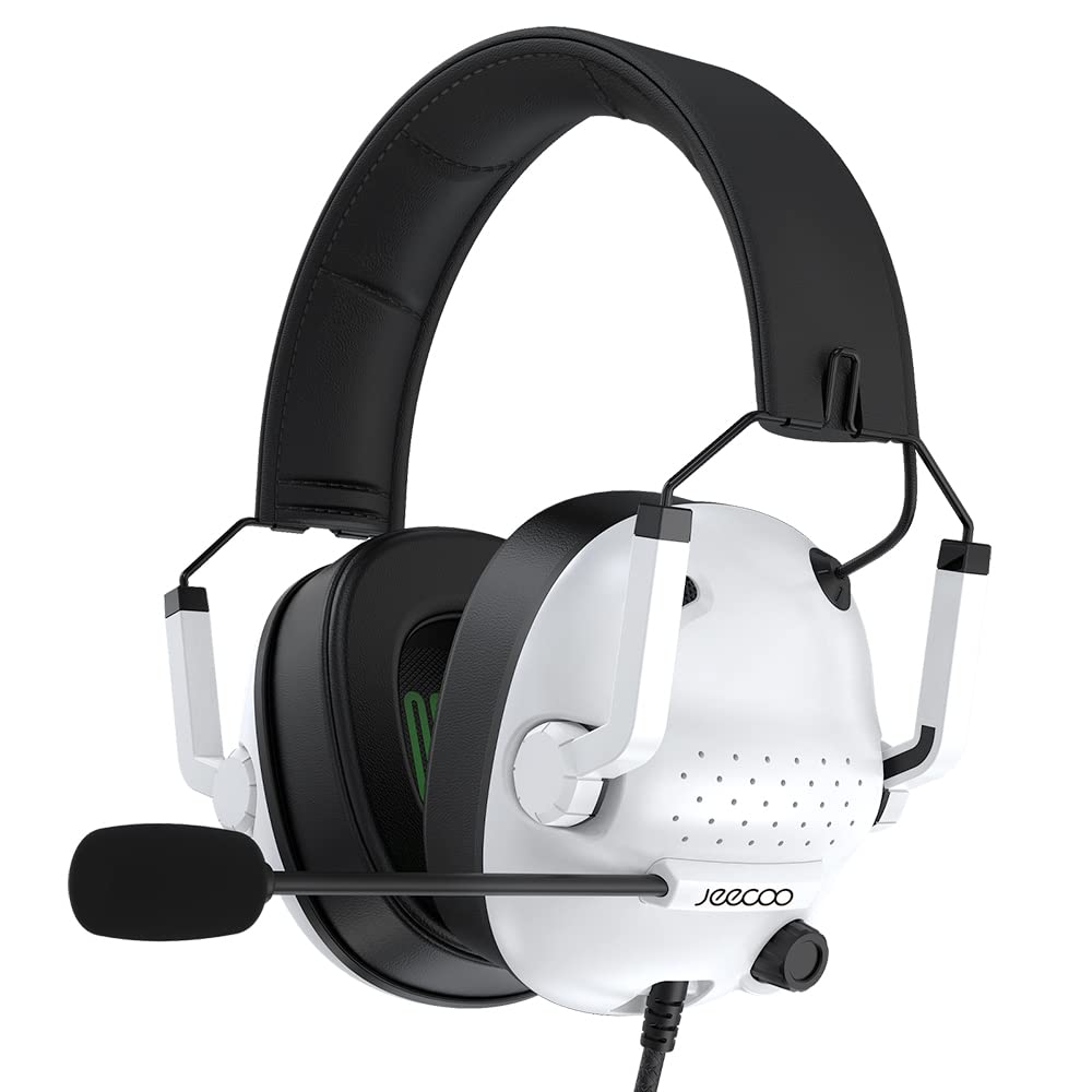 Jeecoo J50 Gaming Headset for PS4, PS5, Xbox One S/X - Stereo Sound Headphones with Noise-Canceling Mic - Foldable, Lightweight & Comfortable for PC, Laptop, Mobile - White - Perfect for Gaming, Streaming & Online Classes