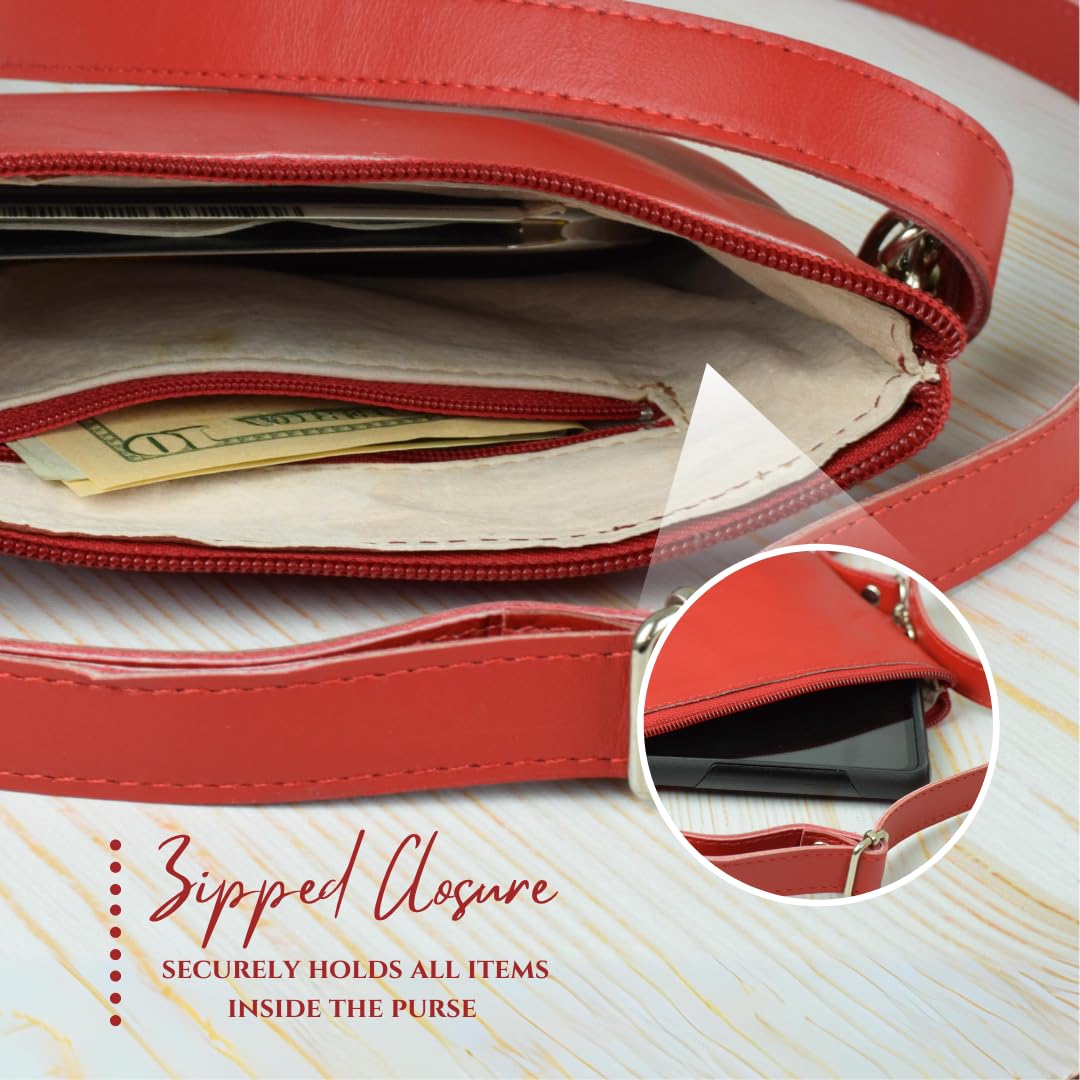 Little Red Leather Purse by World Orphans - Small Crossbody Shoulder Bag for Women | Fashionable Handbag for Daily Use, Travel & Date Nights