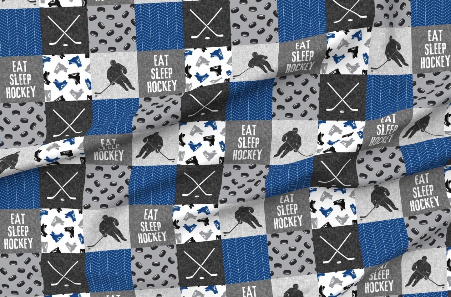 Eat Sleep Hockey Ice Patchwork Printed Minky Fabric by The Yard - Soft Winter Sports Themed Fabric for Baby Boy Blankets, Quilt Backing & Sewing Projects - Perfect for DIY Baby Gifts, Nursery Decor & Cozy Winter Crafts