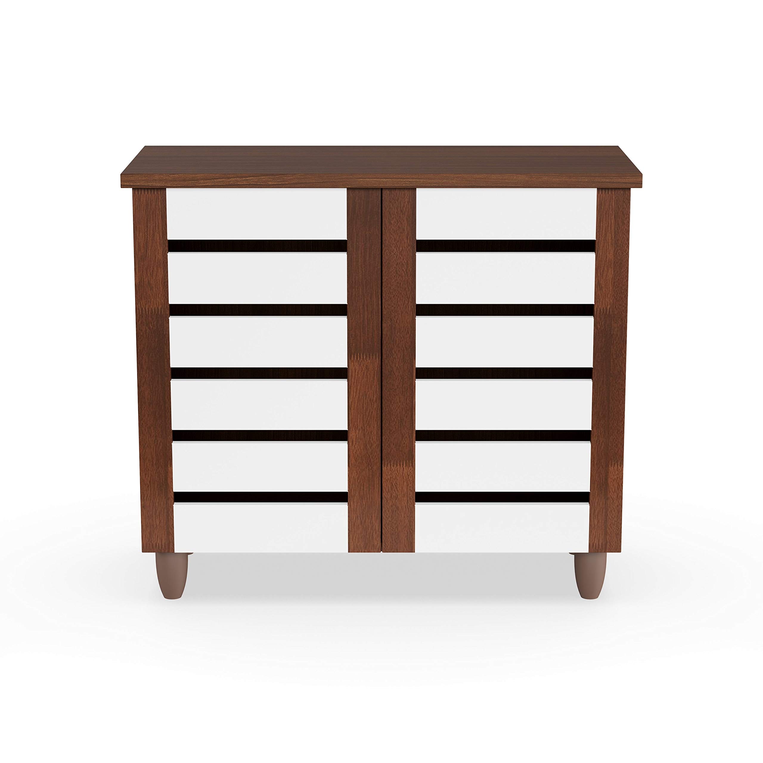 Modern 2-Door Shoe Cabinet with Drawers - Brown/White Oak Wood Finish for Entryway, Closet & Bedroom Organization