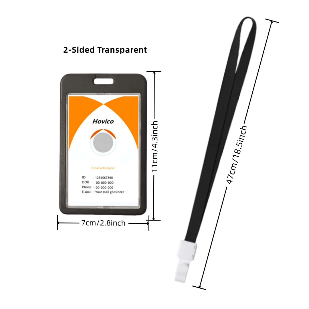 Hovico Vertical Double Sided Clear ID Badge Holder with Lanyard - Waterproof Name Tag Card Holder for School, Office, Events & Security (Black) - Perfect for Teachers, Students, Employees and Conference Attendees